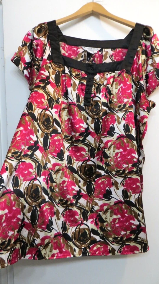 Fred David Shirt Womens XL Pink Black Multicolor Modern Art Floral Tunic Top - Image 4 of 4