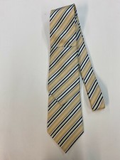 Men's Light Brown, Light Geen and Black Striped Pattern Woven Tie With Hanky.