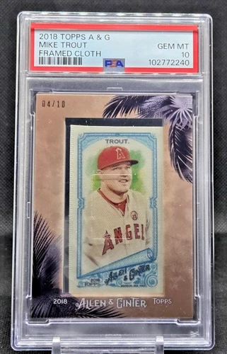 2018 Topps Allen & Ginter Framed Cloth Mike Trout #4/10 PSA Gem MT 10 (JBC2386)