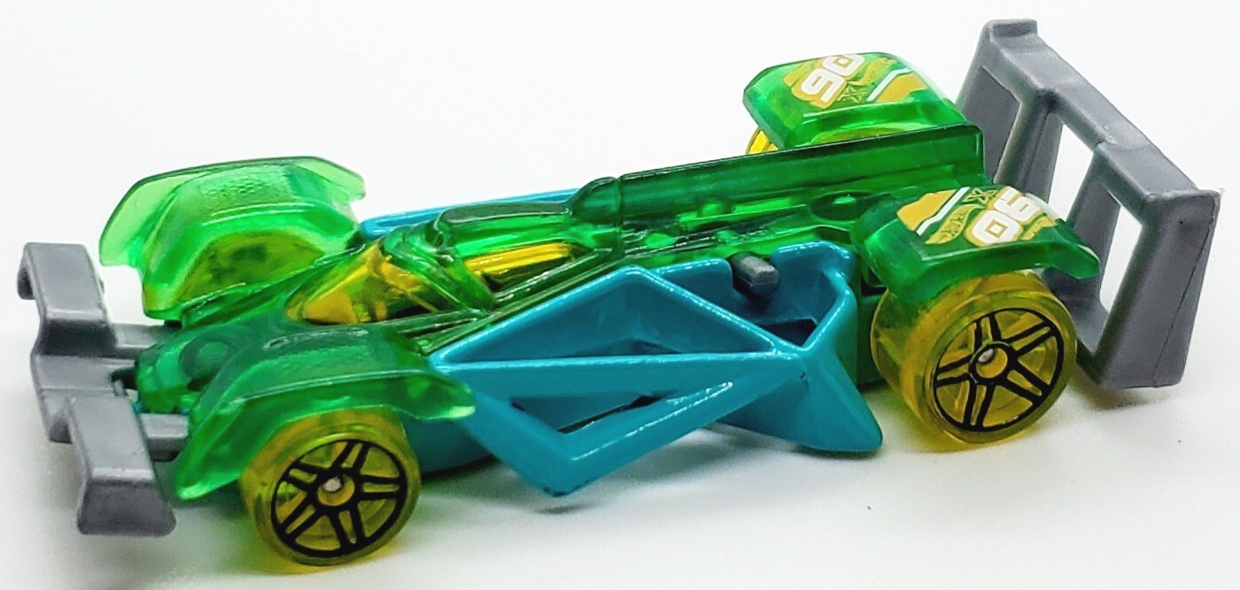 2018 HOT WHEELS X-RAYCERS FLASH DRIVE #06 GREEN & BLUE 1:64 DIECAST 3" RACE CAR