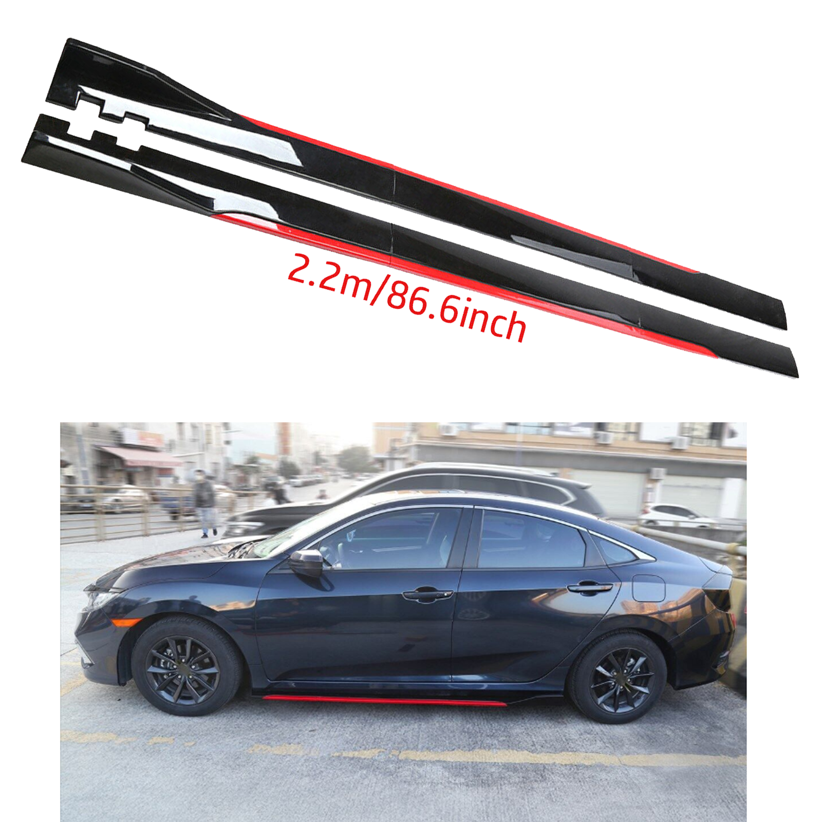 For Honda Civic 2012-21 CT Side Skirt Extension Body Kit Splitter Spoiler Glossy