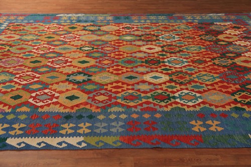 Traditional Reversible Kilim Rugs Handwoven Area Wool Carpet 9x12 ft - Picture 9 of 11