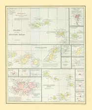 Historic Nautical Map - Atlantic Ocean Islands - Cram 1889 - 23 x 27.62