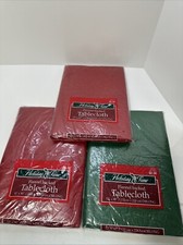 3 Rectangle 52x90 Vinyl Tablecloth w/Flannel Back Christmas Holidays NOS