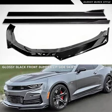 For 2016-2024 Chevy Camaro 1LE Style Front Bumper Lip Side Skirt Glossy Black