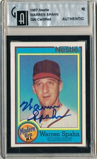 WARREN SPAHN Signed 1987 Topps Nestle Dream Team Card 32 GAI Slabbed Auto Braves
