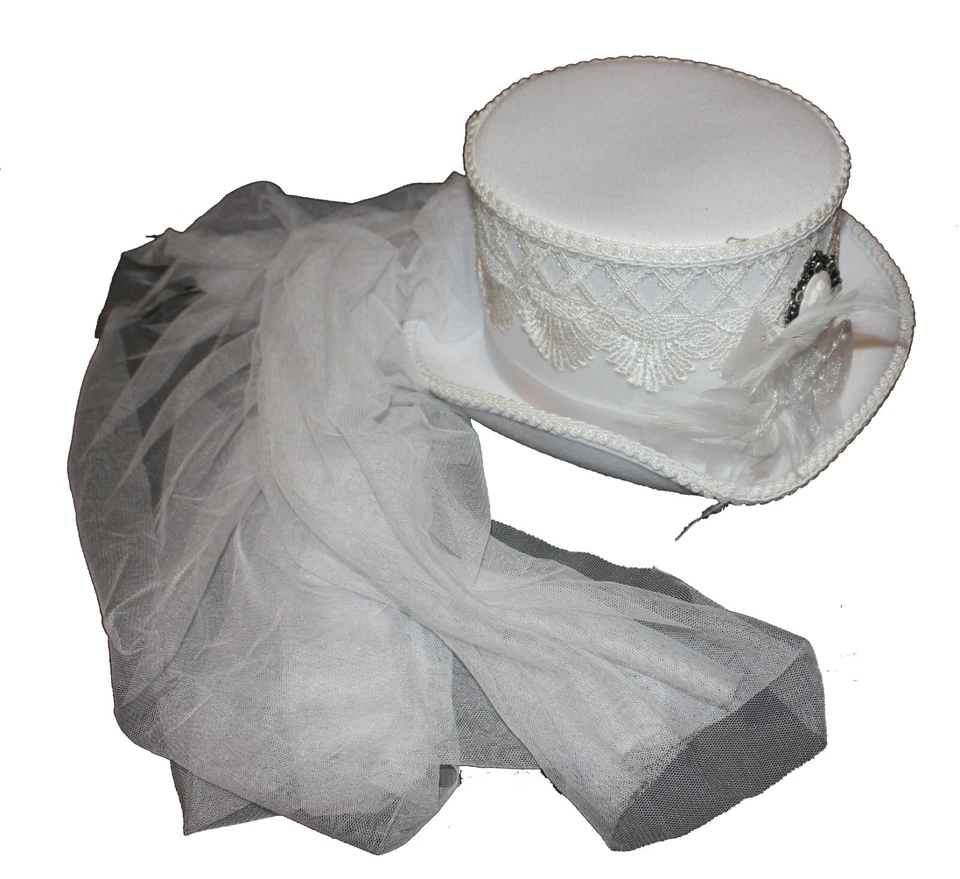 Sombrero de copa victoriano Steampunk de terciopelo de lujo de 5,5" de alto camafeo velo plumas talla única Foto 4 de 4