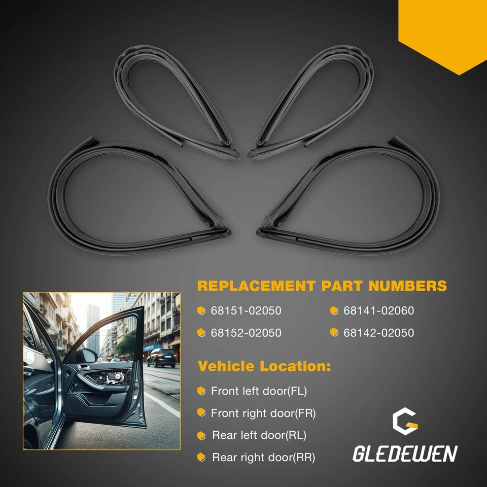 4x Sello de canal de goma para ventana de puerta resistente al clima para Toyota Corolla 2002-2006 Foto 3 de 4