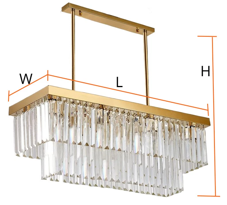 Crystal Dining Room Island Pendant Lamp Long Chandeliers Rectangle Ceiling Light - Image 3 of 4