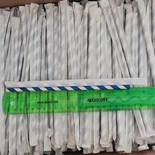 BIO STRAWS, Disposable Paper Straws, BLUE AND WHITE STRIPS, 8 INCHES LONG (1000)