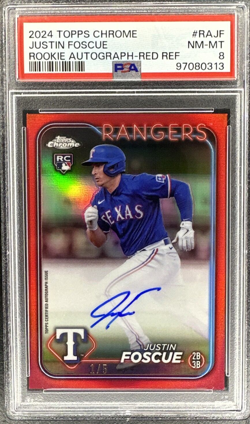 2024 Topps Chrome Red Refractor #RA-JF Justin Foscue RC #1/5 Auto Texas Rangers