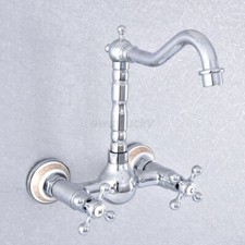 Chrome Swivel Bathroom 2 Holes Sink Faucet Cross Handle Mixer Taps Wall Mount