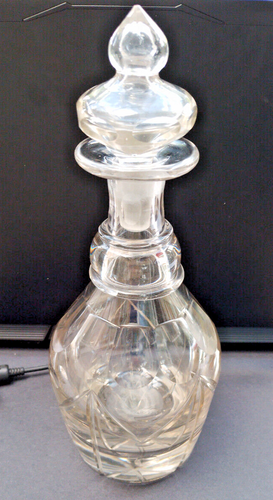 11½" Victorian Cut Glass Bludgeon Decanter Hand Blown with Hollow Stopper VGC
