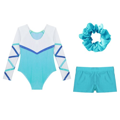 Kids Girls Leotard With Shorts Sport Dance Outfit Bike Rompers Long Sleeve Gym - Picture 21 of 43