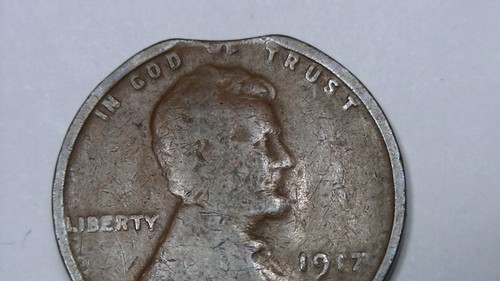 1917 P CLIPPED PLANCHET ERROR LINCOLN WHEAT CENT PENNY COIN - Bild 4 von 13