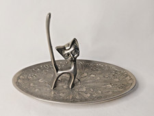 Vintage Seba Silver Plated Stylised Ring Cat In Jewellery Trinket Tray *