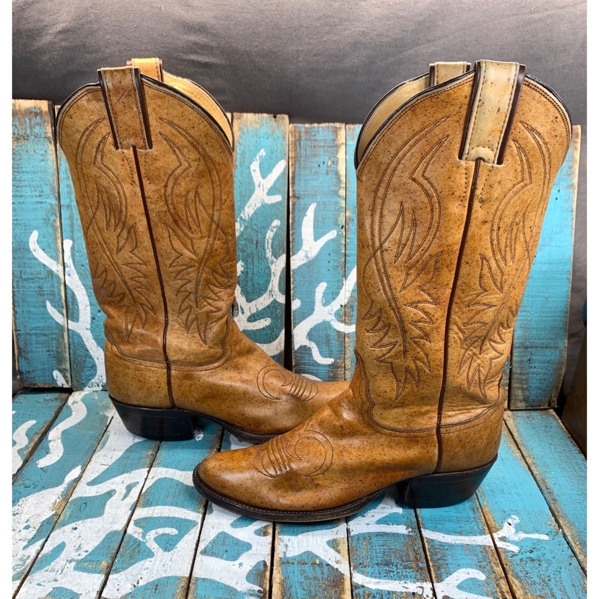 靴 vintage boots Vtg 1981 Justin Womans 7.5B USA L4127 Camel Color Leather Western