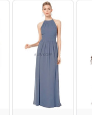 NWT Levkoff Dusty blue Long evening gown black tie bridesmaid gown open back sty