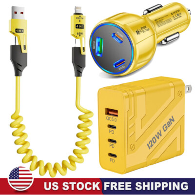 120W Fast Car/Wall Charger Adapter & Cable For iPhone 17 16 15 14 13 12 Pro Max