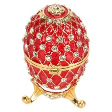 (Red) Egg Style Faberge Egg Jewelry Box Hand Painted Enameled Faberge