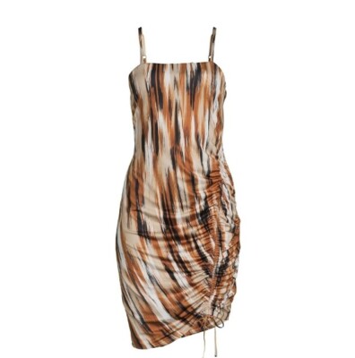brown side ruched dress Women's Move With Purpose Light Brown Ruched Maxi Dress | Size: L