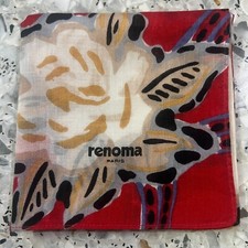 ART VINTAGE JAPAN RED HANDKERCHIEF IVORY ROSE WOMAN POCKET SQUARE COTTON19" W12