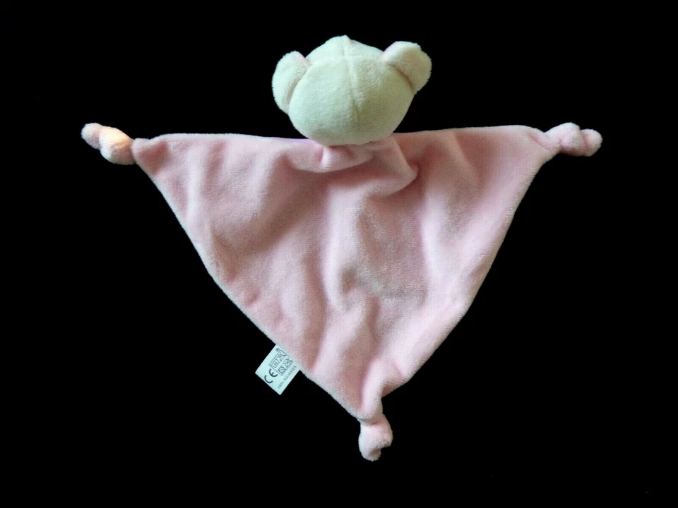 64. DOUDOU PLAT TRIANGLE BABOU OURS ROSE BLANC ECRU ETOILES NEUF* - Photo 3/4