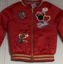 Disney Minnie Mouse Bomber Jacket Girls 5/6 Red Lined Insulated Full Zip