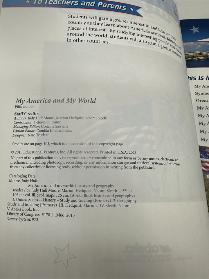 Abeka My America & My World Student Text (5th Edition) 1st Grade History NEW - Image 2 of 4