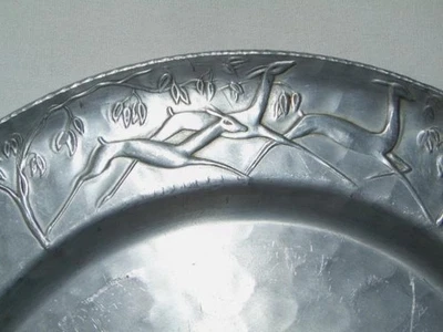 Vintage EVERLAST Forged Aluminum Wiener Werkstatte Style LEAPING DEER 14" Tray - Image 1 of 4