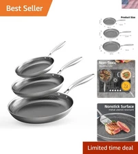 Stainless Steel Frying Pan Set of 3 Nonstick Skillets for All Cooktops 8 10 1...