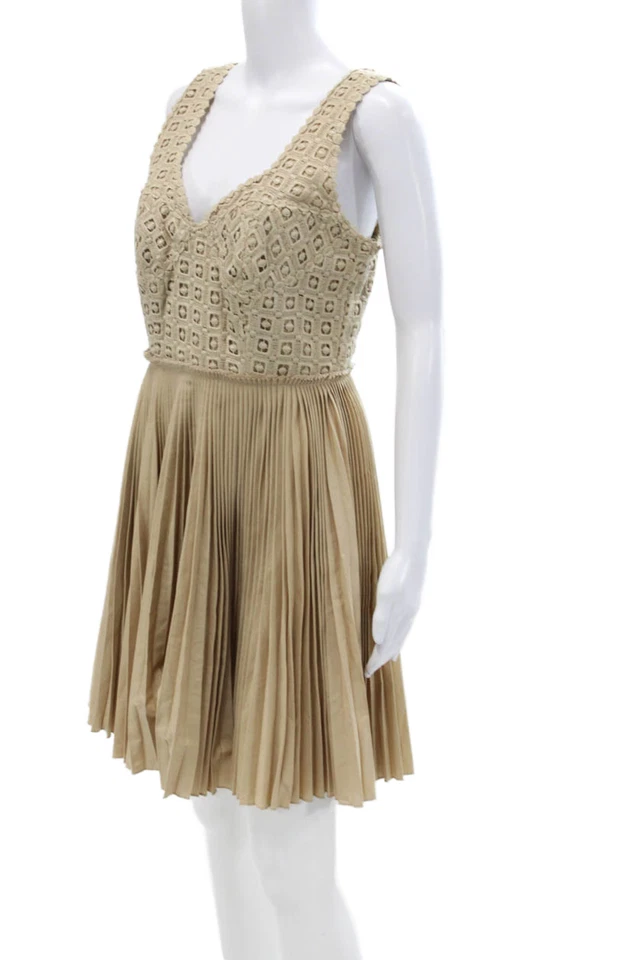 Vestido falda plisada sin mangas de algodón beige talla 6 Catherine Malandrino para mujer Foto 2 de 4