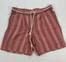 NWT J. Jill Love Linen Striped Pleated Shorts with Rope Belt Pink Orange Size 10