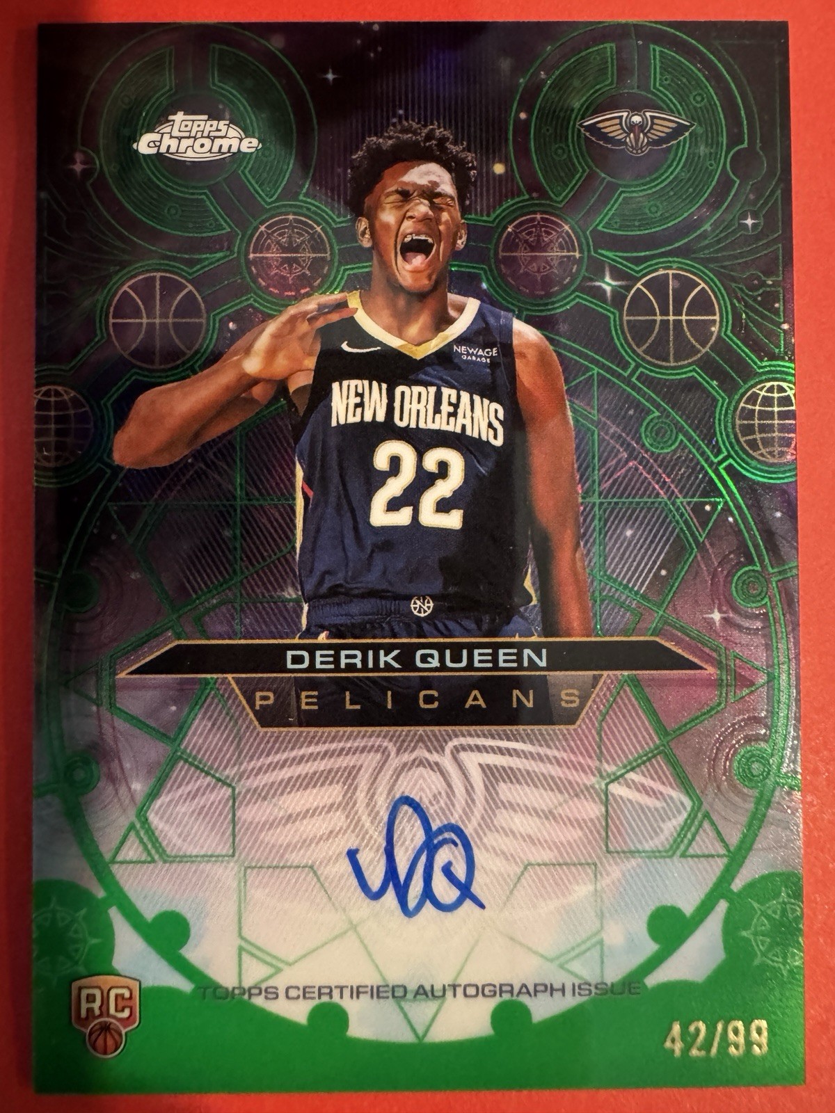2025-26 Topps Chrome Basketball Derik Queen Chromographs Green Auto RC /99