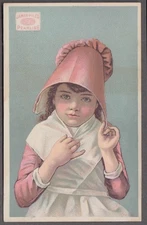 James Pyle's Pearline Soap trade card 1880s girl in Pilgrim-style pink bonnet