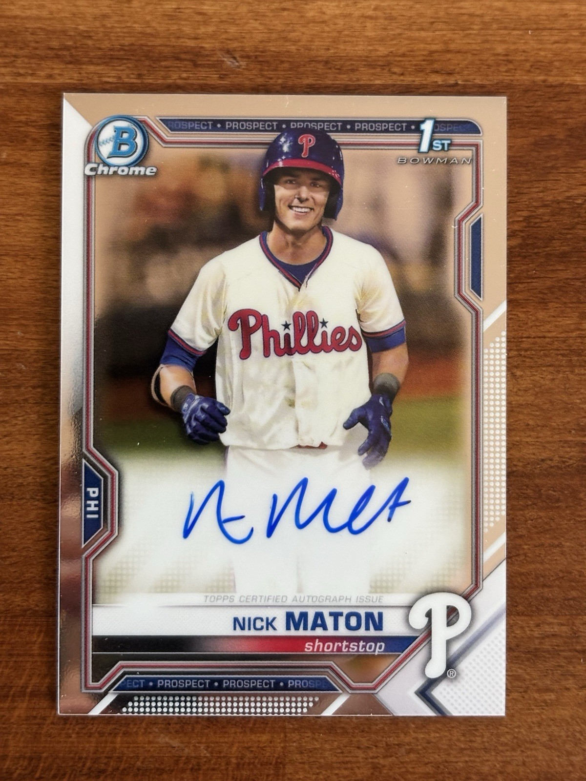 Nick Maton 2021 Bowman Chrome 1st Auto Phillies Prospect 