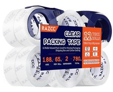 12 Rolls 1.88 inch x 65 Yards Clear Heavy Duty Packaging Tape with Dispensers