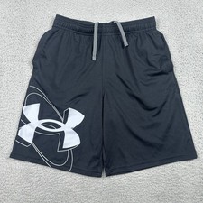 Under Armour Prototype Logo Athletic Shorts Boys Large Black Drawstring 1361819
