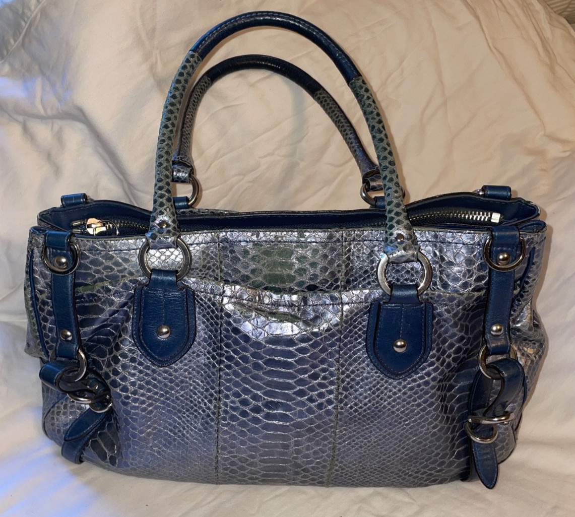 Coach 17551 Exotic Python Metallic Blue Leather S… - image 1