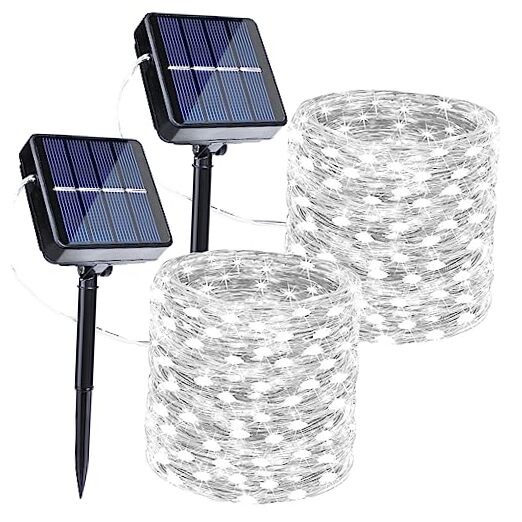 80FT Solar Fairy Lights 2-Pack with 240LED White Outdoor String Lights