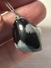 VINTAGE APACHE BLACK SNOWFLAKE OBSIDIAN STONE PENDANT ON 18” STERLING CHAIN!! — photo 3