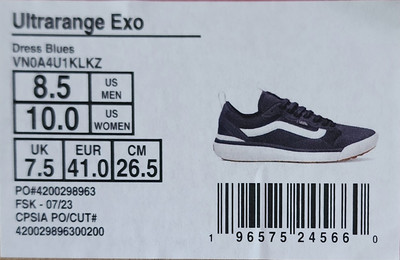 VANS Men's UltraRange EXO Dress Blues White Size 8.5 mens / 10 womens