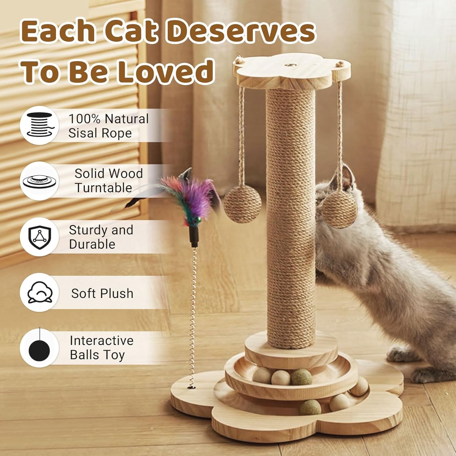 Holz Katzenspielzeug,Interaktive Katzen Spielzeug,Kitten Spielzeug,Katzenkratzen