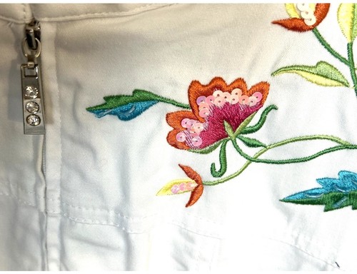 Quacker Factory White Embroidered Sequins Butterfly Floral Jacket Top Size M EUC - Picture 3 of 13