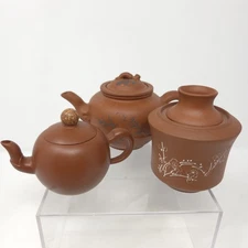 (3) Yixing Zisha Purple Clay Handmade Teapots Small Vintage READ
