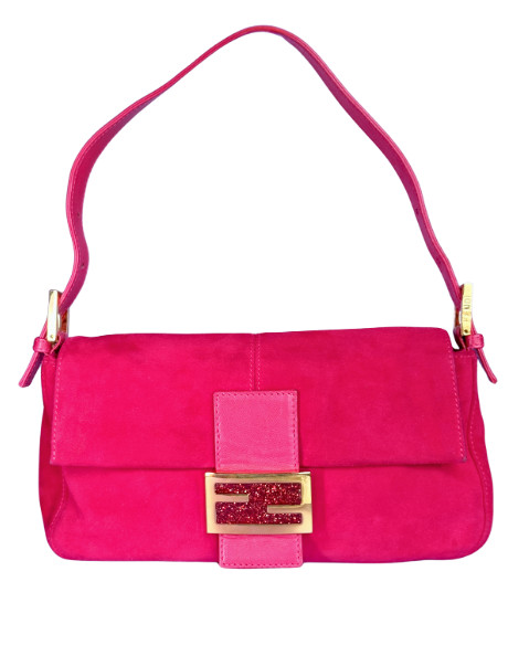 echt Fendi Baguette rosa Wildleder Schultertasche Glitzer FF Schnalle Y2K Vintage