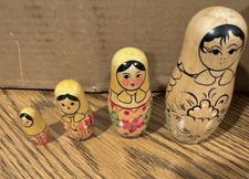 Vintage Wooden Russian Nesting Dolls Matryoshka Set of 4 Hand Painted Floral