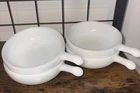 Vintage White Glasbake 11oz Soup/Chili Bowls w/Lug Handle's Oven Safe, Set of 4