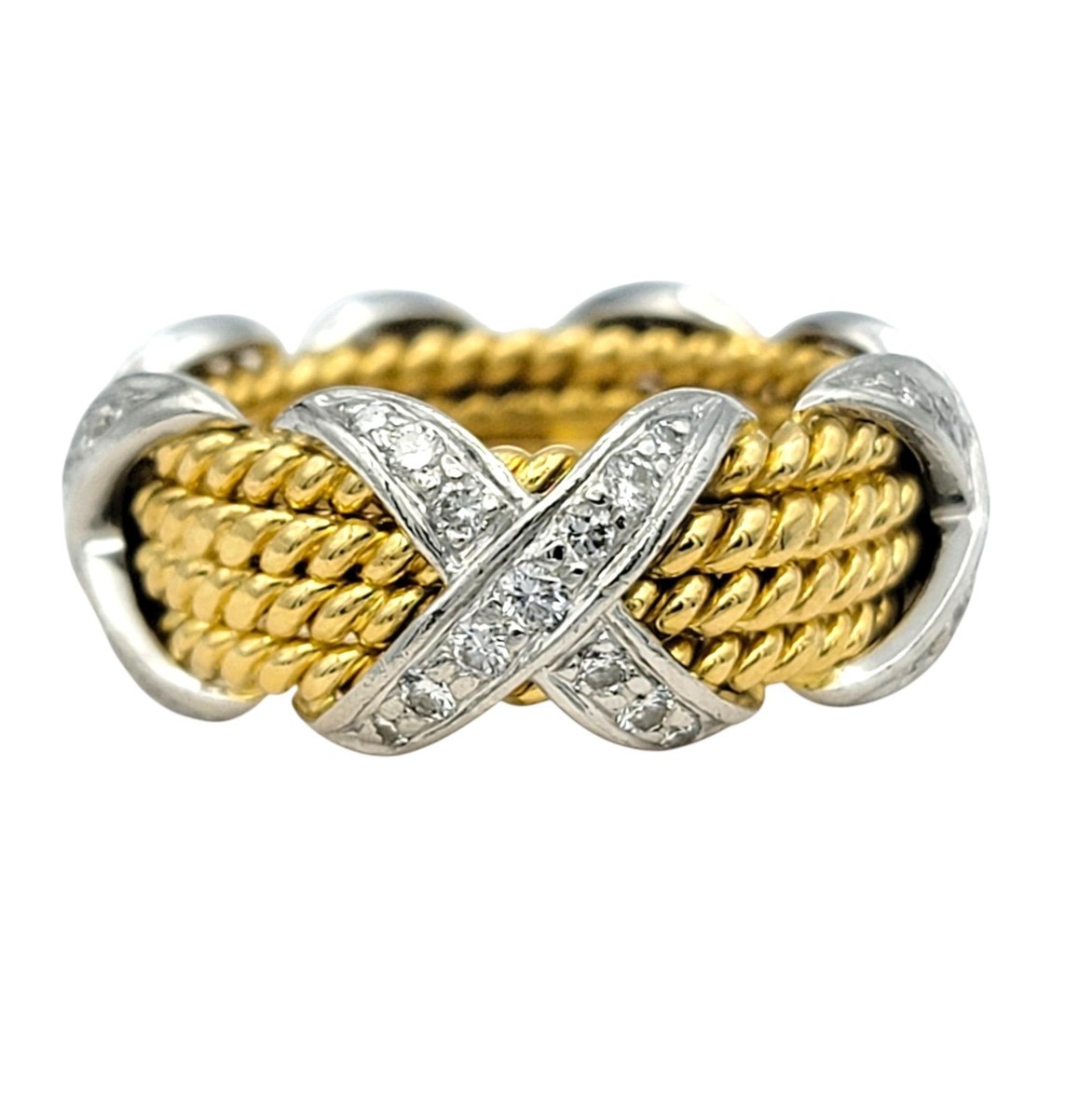 Tiffany & Co. Schlumberger Diamond X Four Row Rope Band Ring 18K