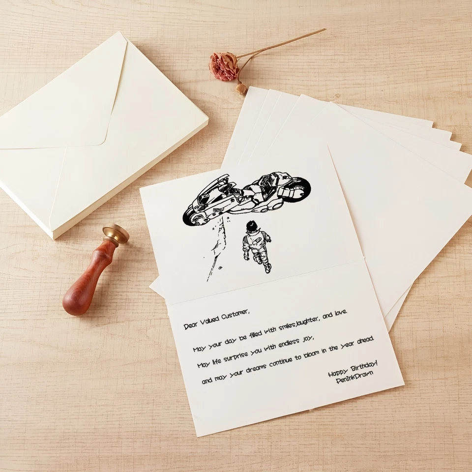 Cartão de anime desenhado à mão com mensagem personalizada, aniversário personalizado - Imagem 3 de 4